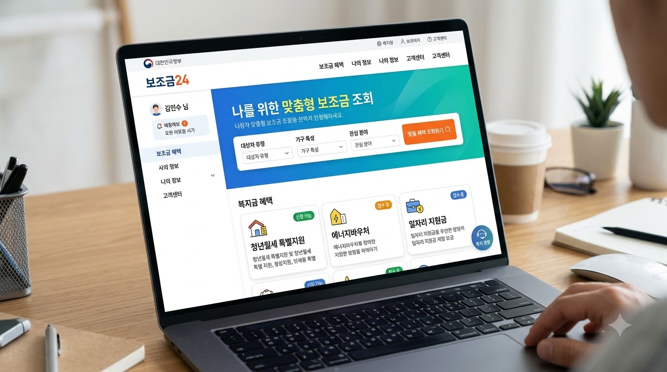 정부24 보조금24 맞춤형 혜택 조회 화면