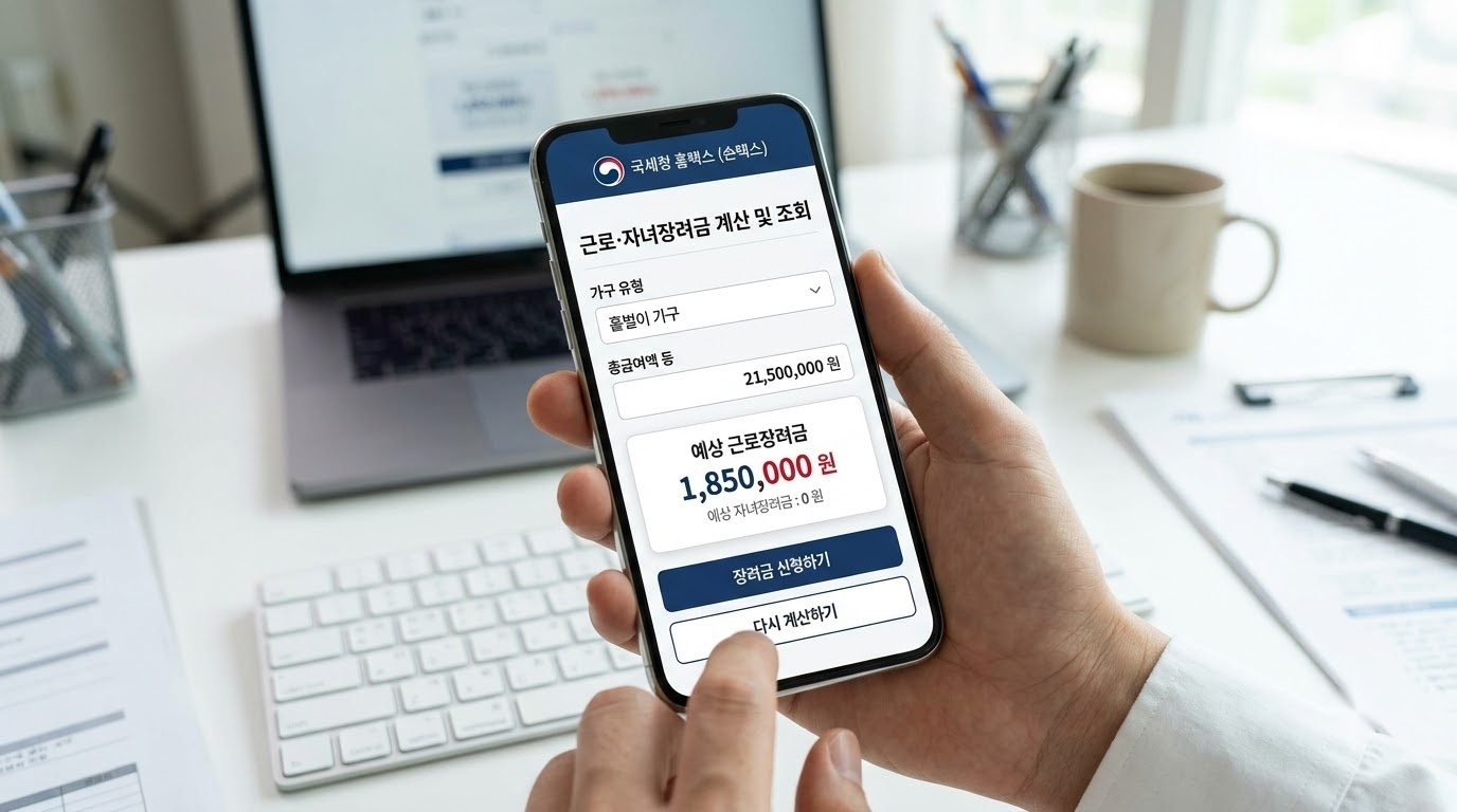 국세청 홈택스 근로장려금 모바일 신청 화면